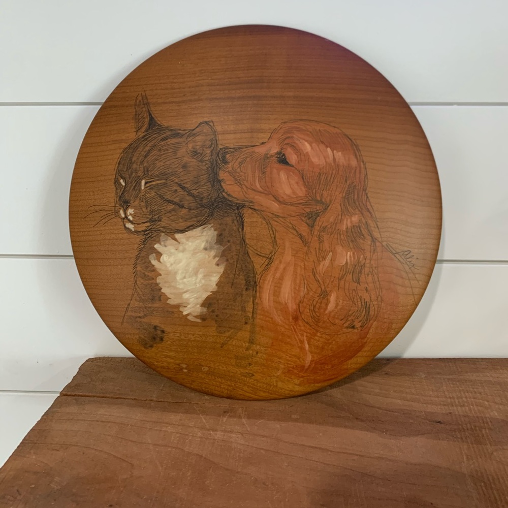 Dog & Cat myrtlewood painting
